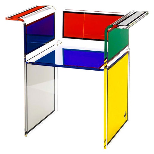 Translucent acrylic chair in Mondrian primary colors