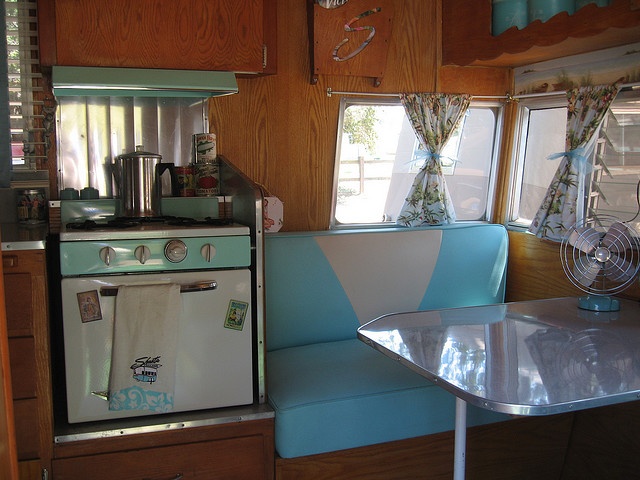 Caravan interior with practical cozy layout