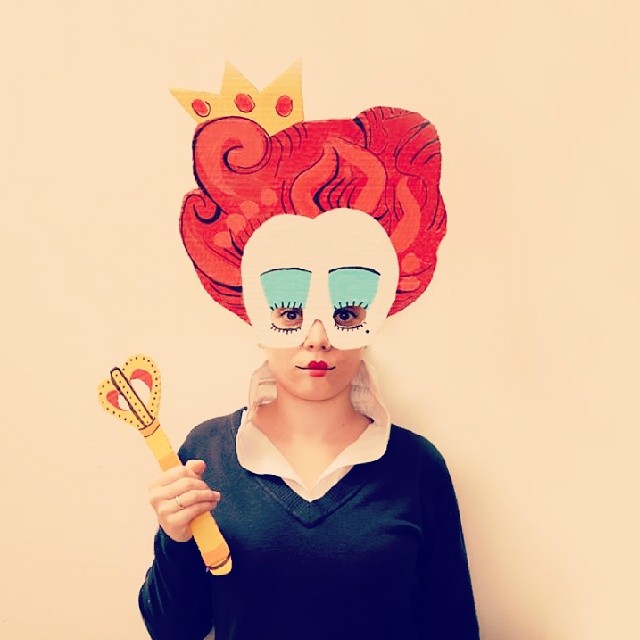 Queen of Hearts cardboard mask crown and scepter