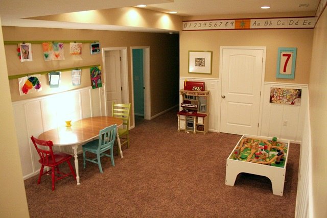 Colorful basement playroom