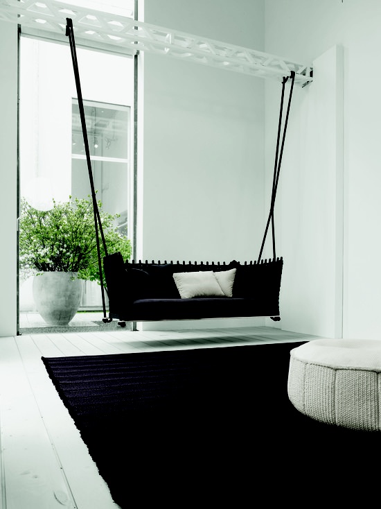 Hanging lounge chair indoors