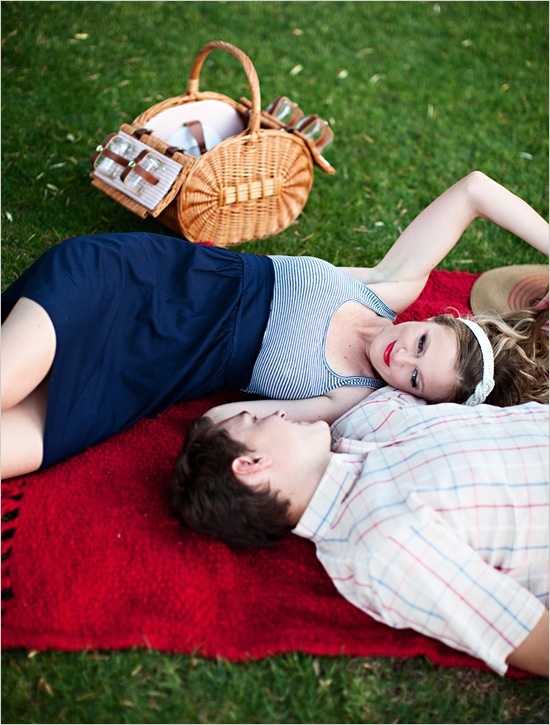 Engagement picnic with floral accents