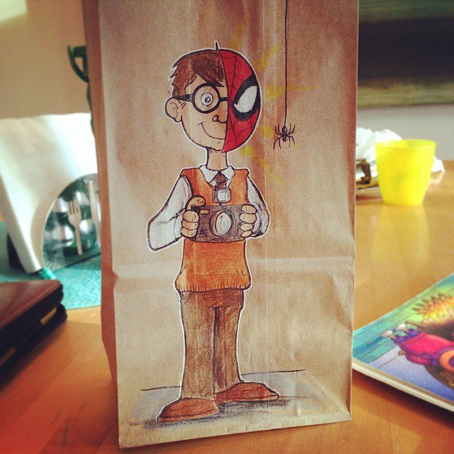 Bryan Dunn lunch bag cartoon character drawing