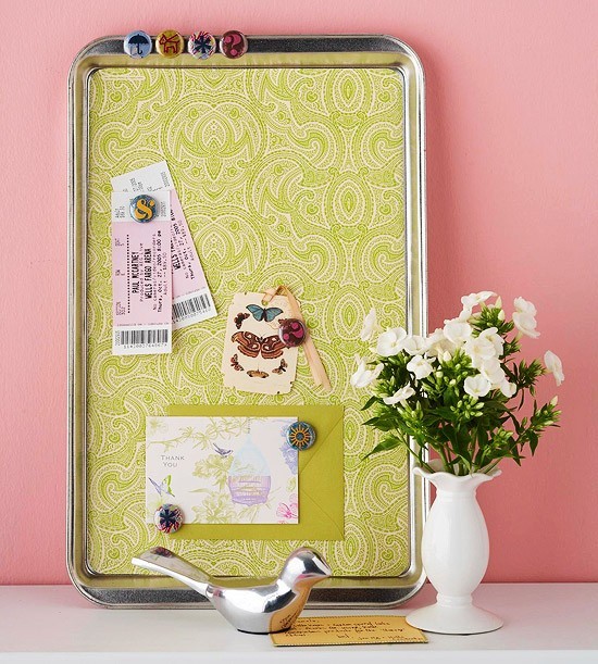 Magnetic board made from a thrifted cookie sheet tray