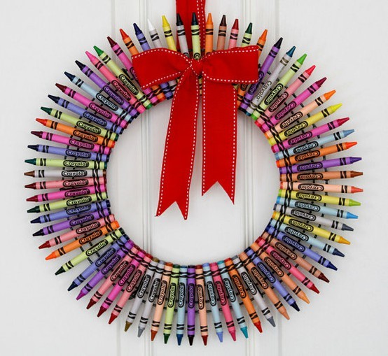 Crayon wreath with red bow