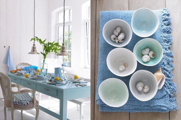 Coastal furniture arrangement in a bright room