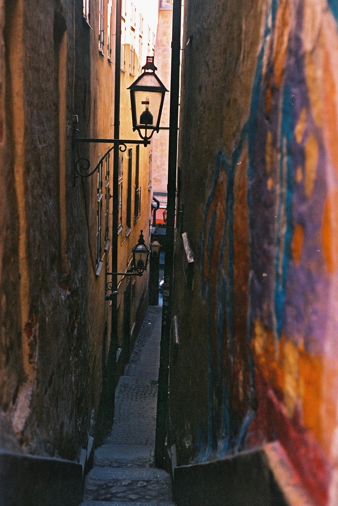 Alleyway with lamp, Stockholm, Sweden