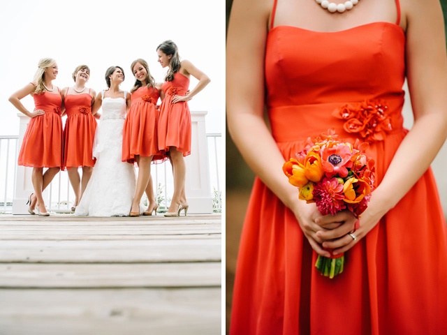 Bridesmaids seated on steps