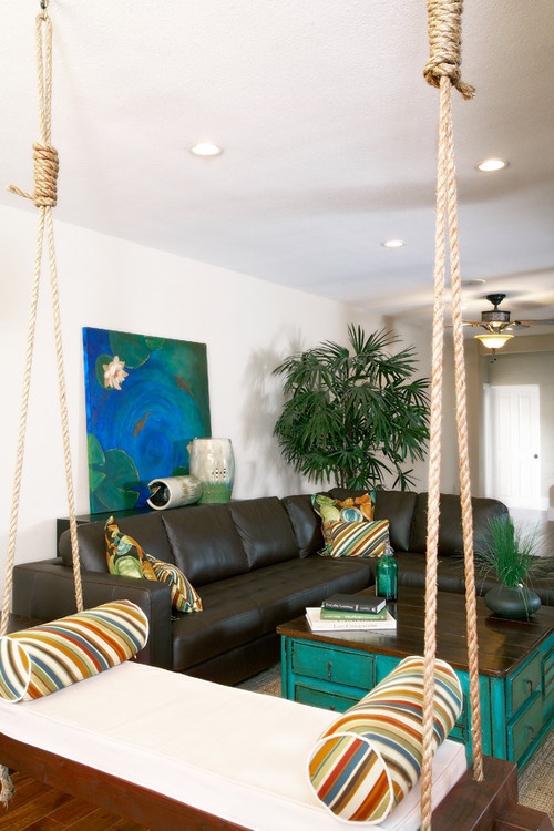 Indoor swing with throw pillows