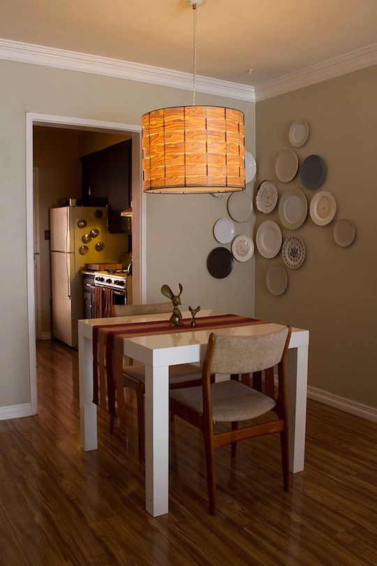 White plates arranged in a soft cluster
