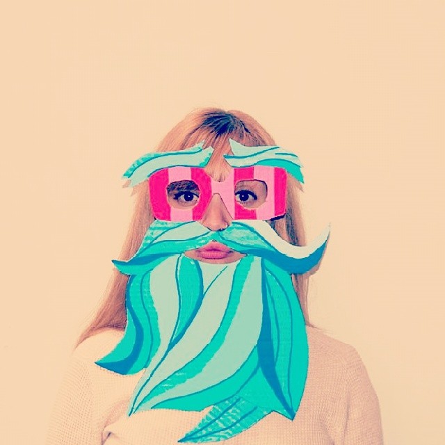 Teal cardboard beard mustache and striped glasses mask