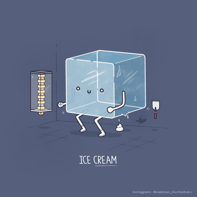 Ice cube in a bathroom creating a soft-serve ice cream pun