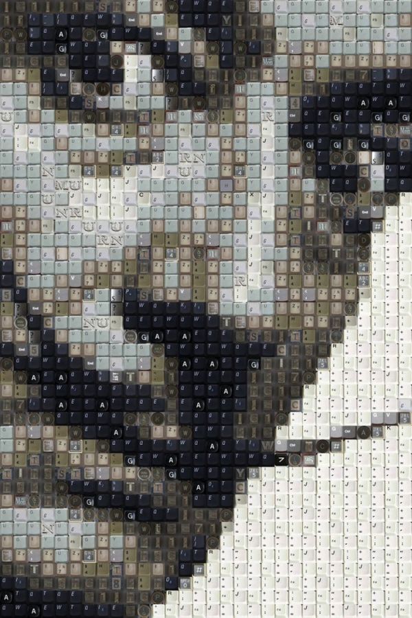 Celebrity portrait mosaic made of keyboard keys