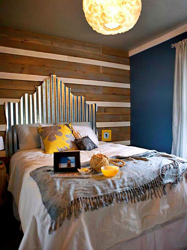 Corrugated metal headboard cut into a curved silhouette