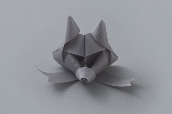 ribbon animals08 Gray grosgrain ribbon fox or wolf head