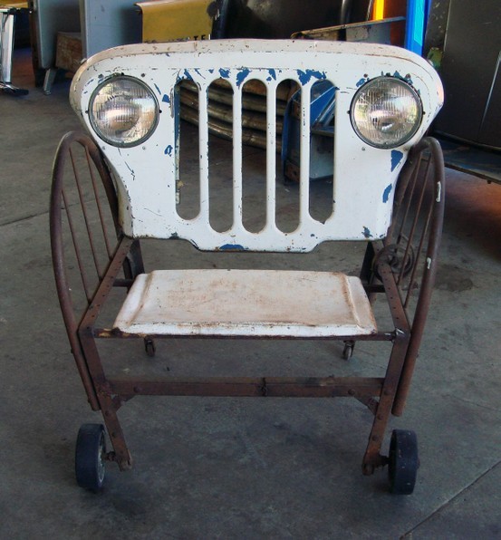 Chair made from Jeep grille and scavenged metal