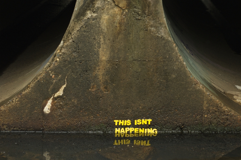 Found-object typography photographed outdoors