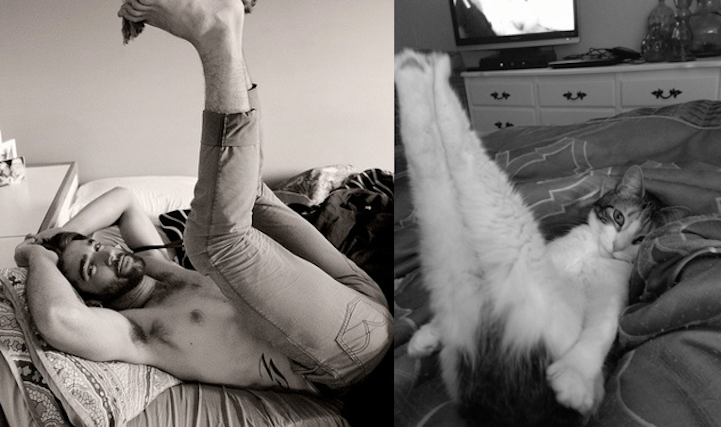 Fashion pose versus kitten