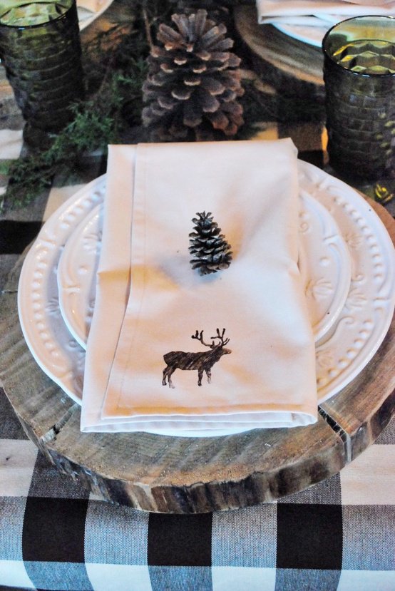 White winter table styling with layered plates