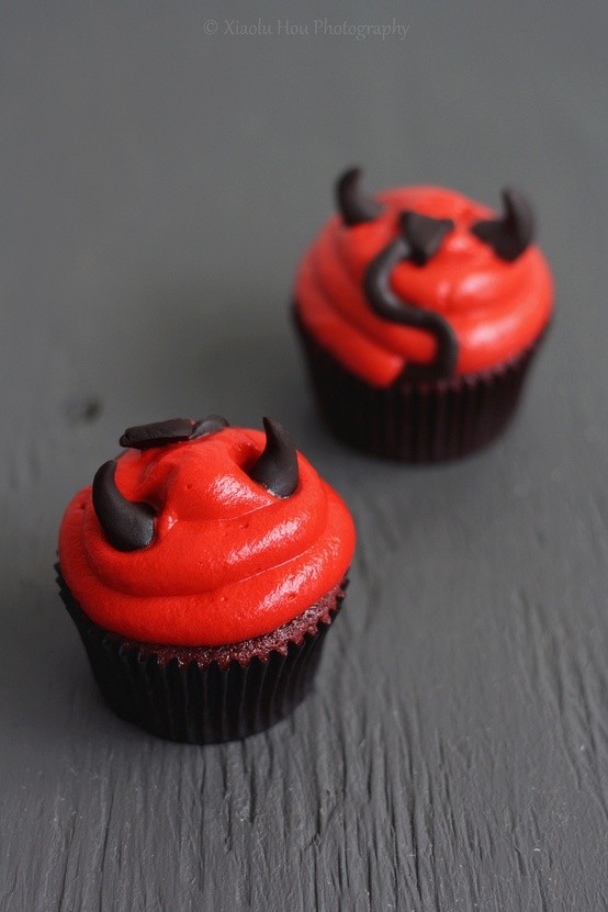 Red devil cupcakes with black horns