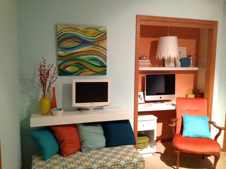 Compact closet workspace with storage