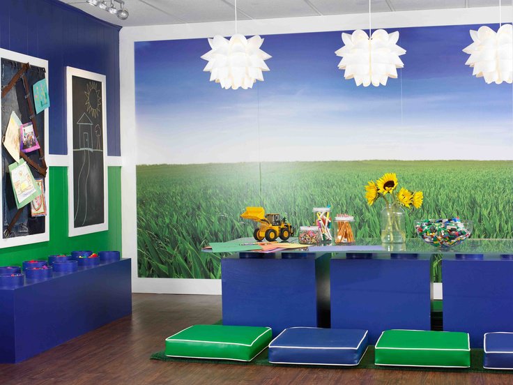 Kids basement room with bright décor