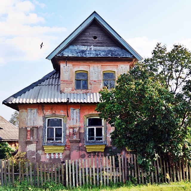 Historic wooden Russian house photographed in soft light