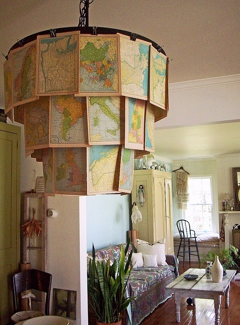 Map-page chandelier with binder clips