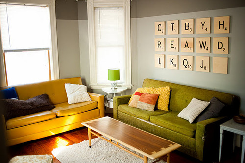 Scrabble tiles used in a small home décor project