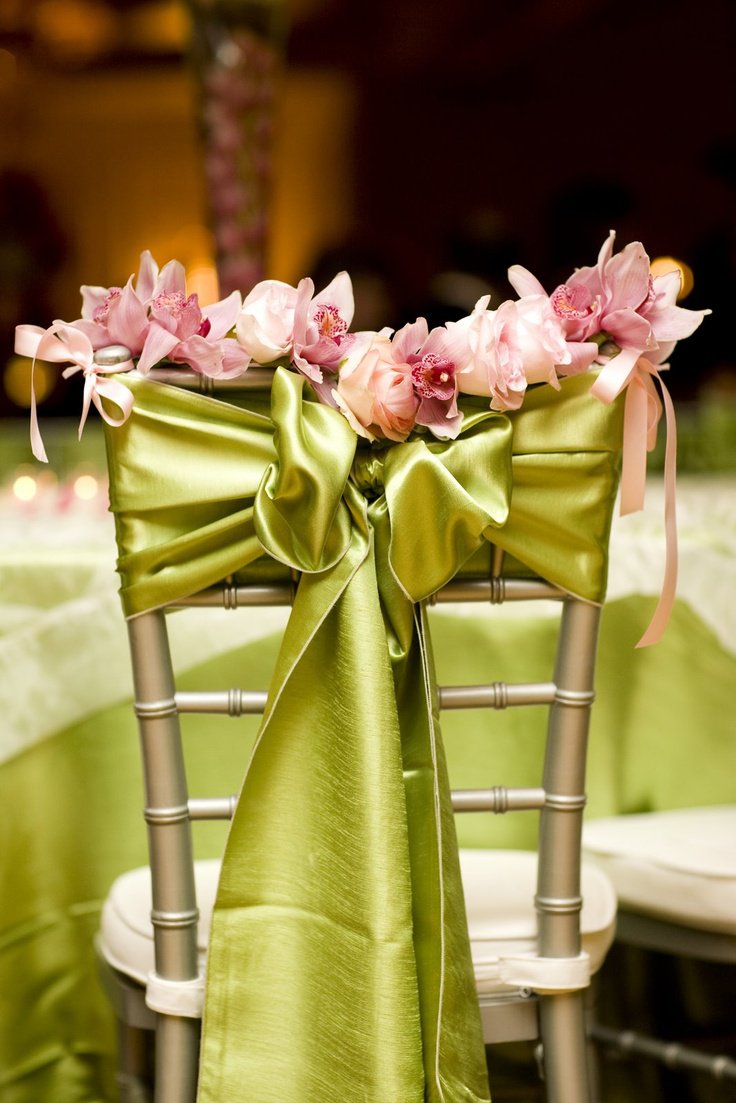Chair back decorated for a wedding