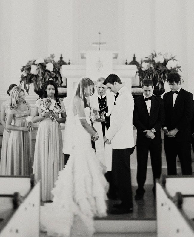 Black and white wedding photo of couple