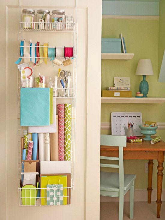 Private closet office with closed storage
