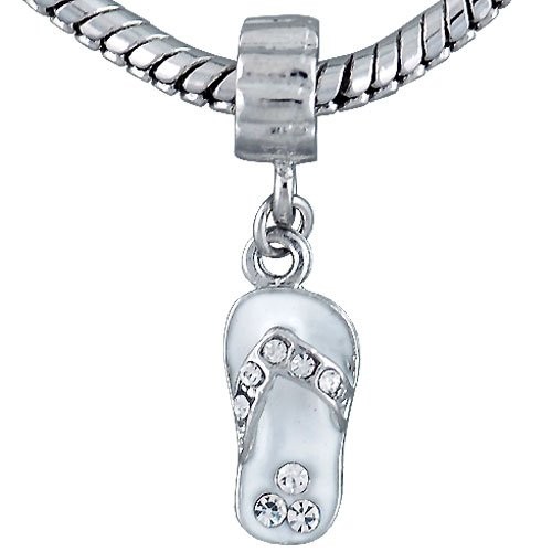 Flip-flop charm with crystal straps on a silver snake chain