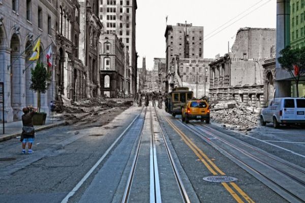 Historical and contemporary San Francisco earthquake blend