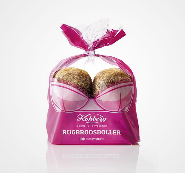 Kohberg rye rolls bag with pink bra graphic for breast cancer awareness