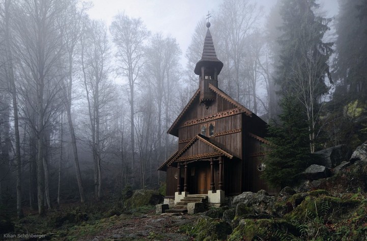 Quiet architectural form in mist by Kilian Schönberger