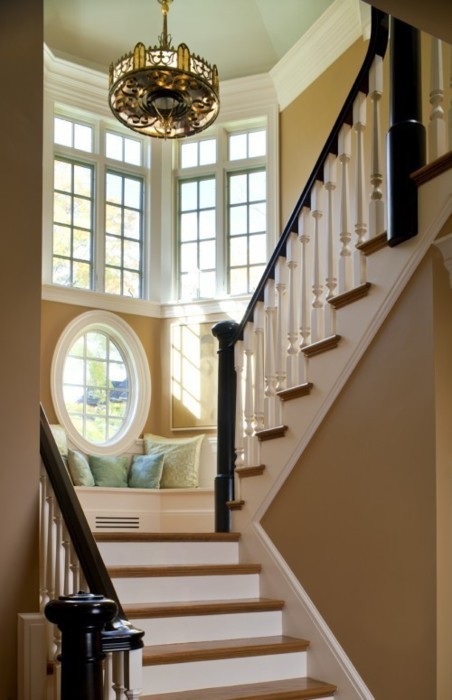 Tall narrow window seat nook