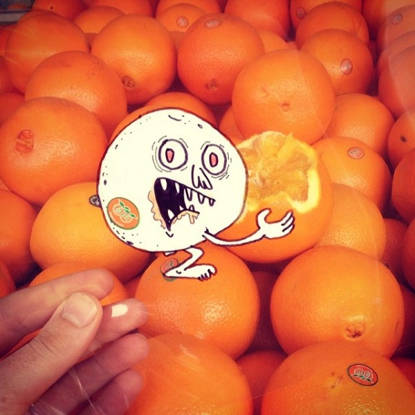 Cartoon doodle aligned with a real-world prop