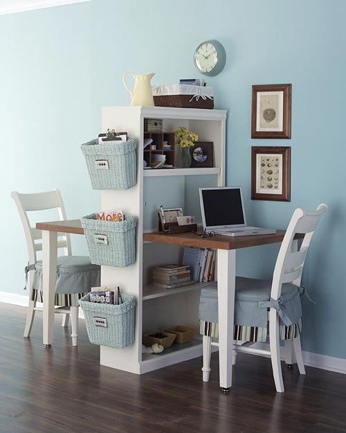 Organized wall storage in a home office