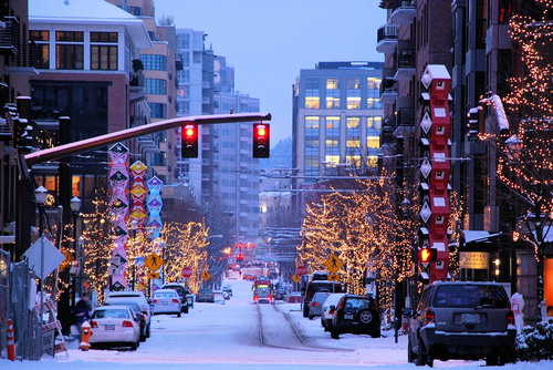 Winter urban skyline