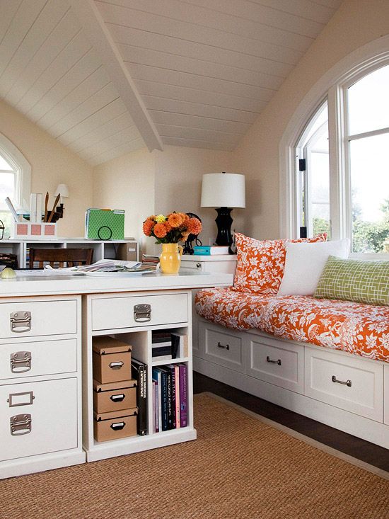 Attic office with custom cabinetry