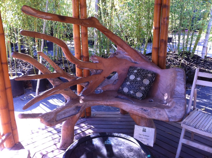 Outdoor bench with patterned cushions