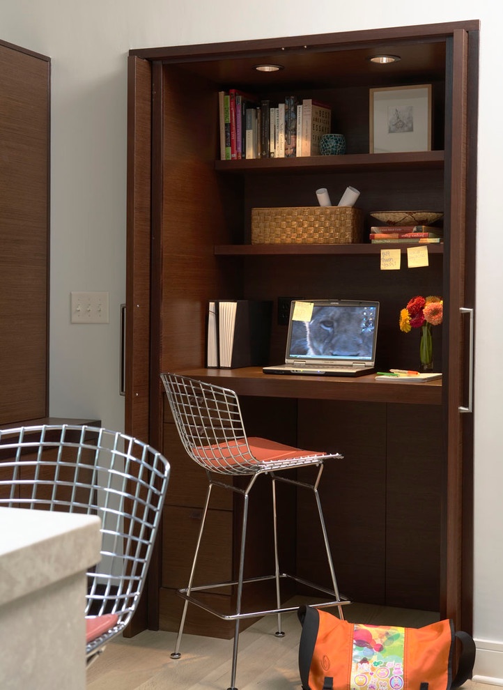 Well-lit budget closet office interior