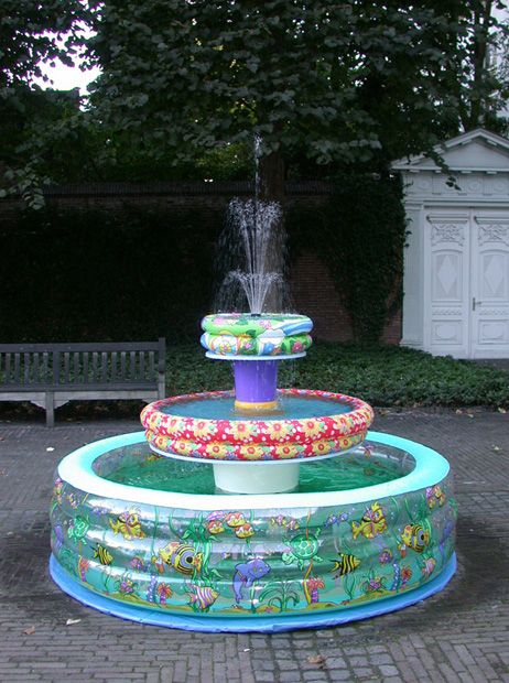 Tiered fountain made from inflatable pools