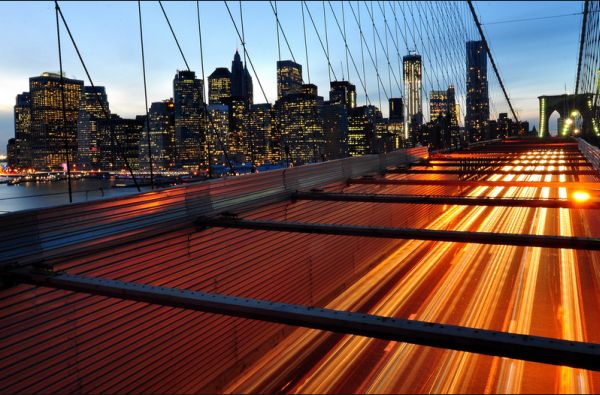 New York bridge and skyline lights Ben Leshchinsky