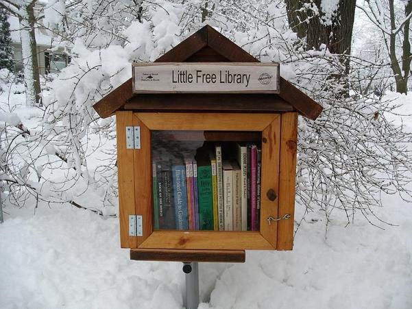 Little Free Library box in snow