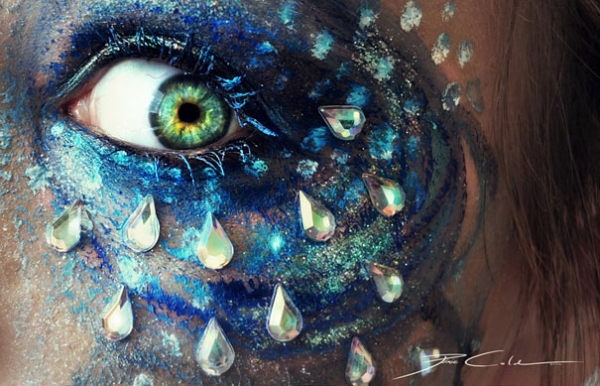 Color-rich makeup macro emphasizing glitter and pigment