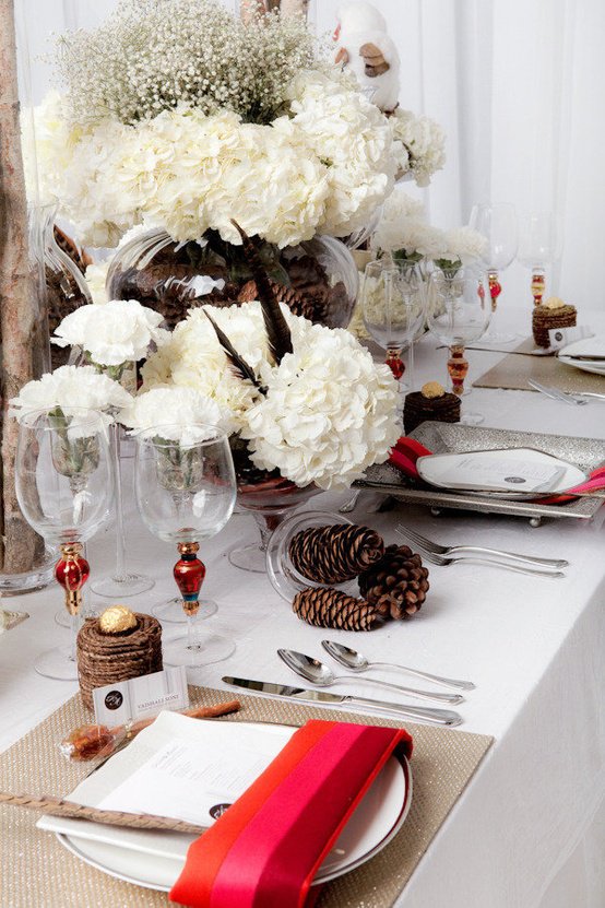 Creamy winter table under soft light