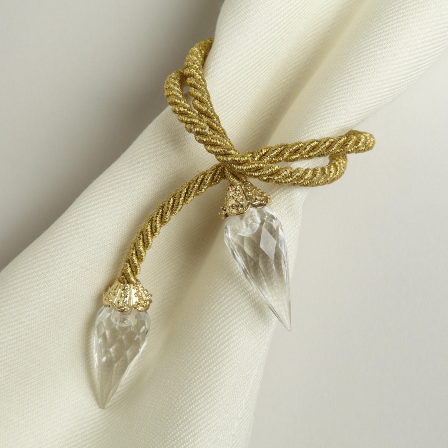 Fabric curtain tieback detail