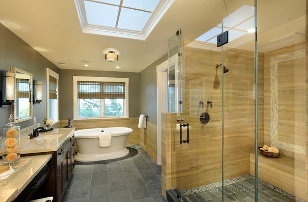 Attic bathroom tile and fixture pairing